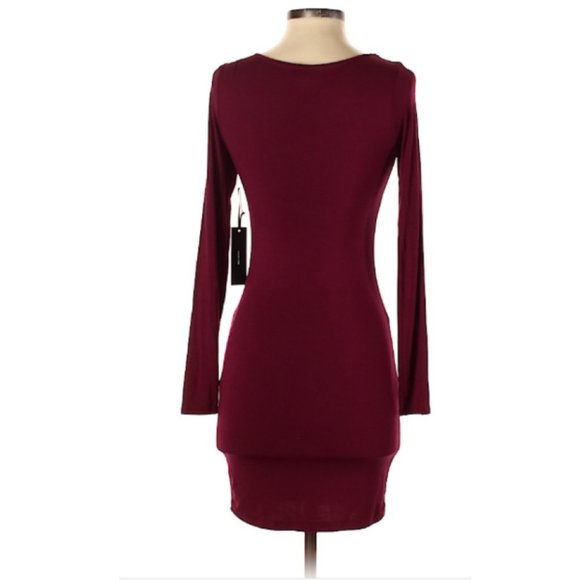 Lulu's Lace Up Dress Burgundy Long Sleeve Sz Small - Picture 3 of 4